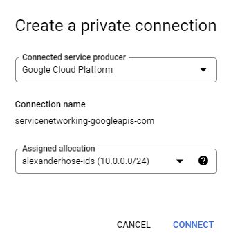 VPC Network details private connection