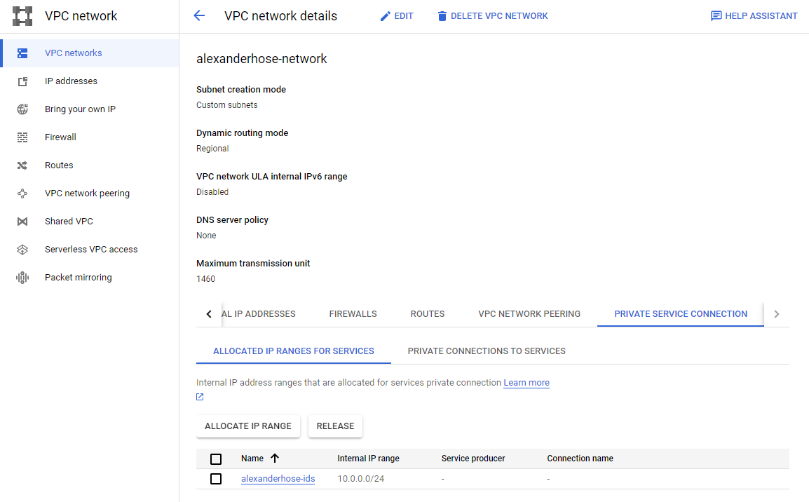 VPC Network details