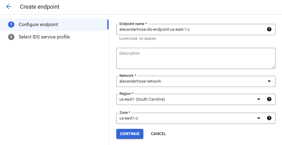 Cloud IDS endpoint configuration