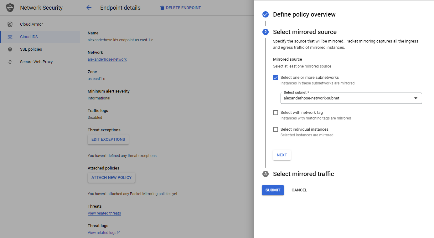 Cloud IDS endpoint mirrored source