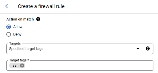 Firewall specified tags target