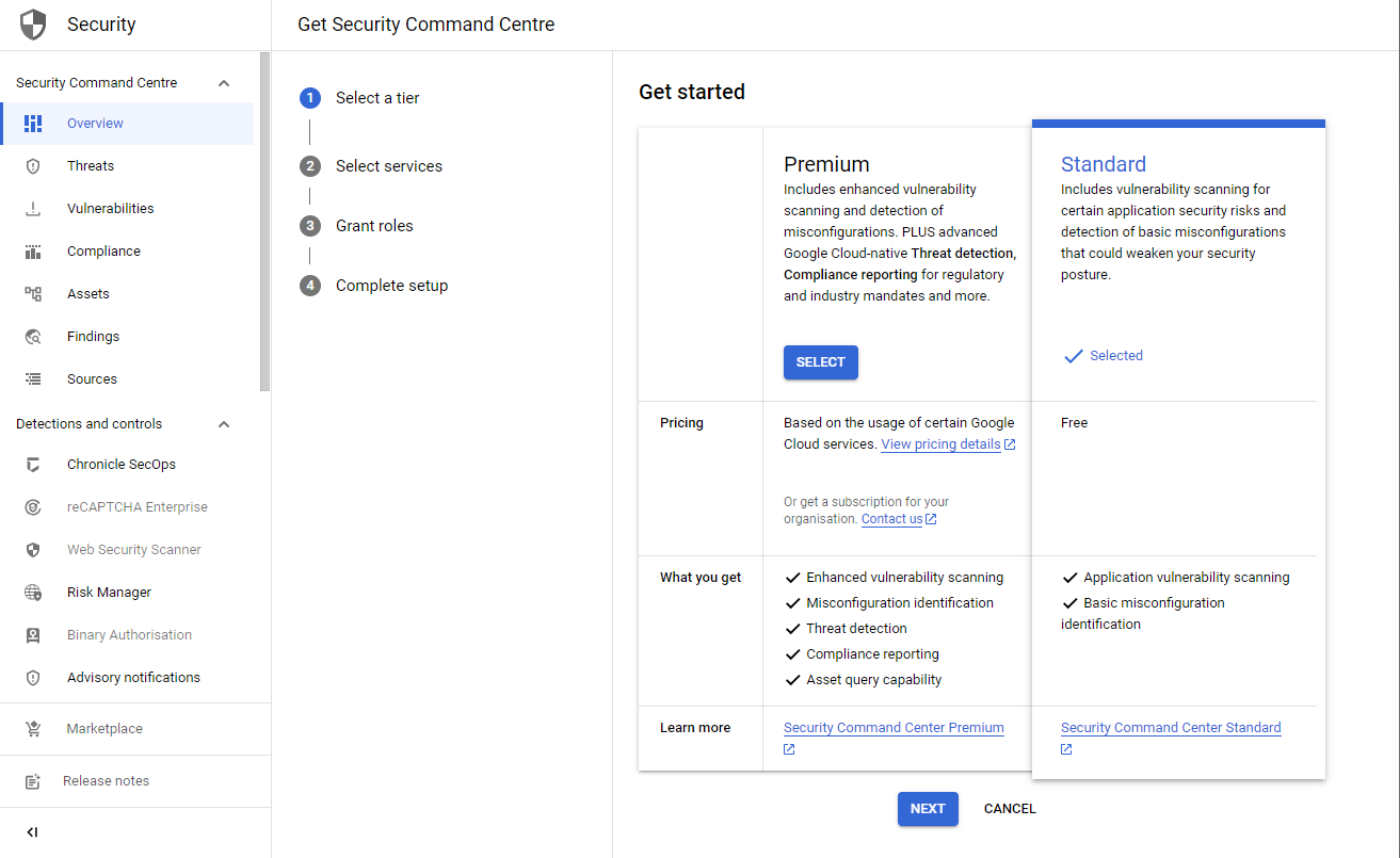 GCP SCC tiers