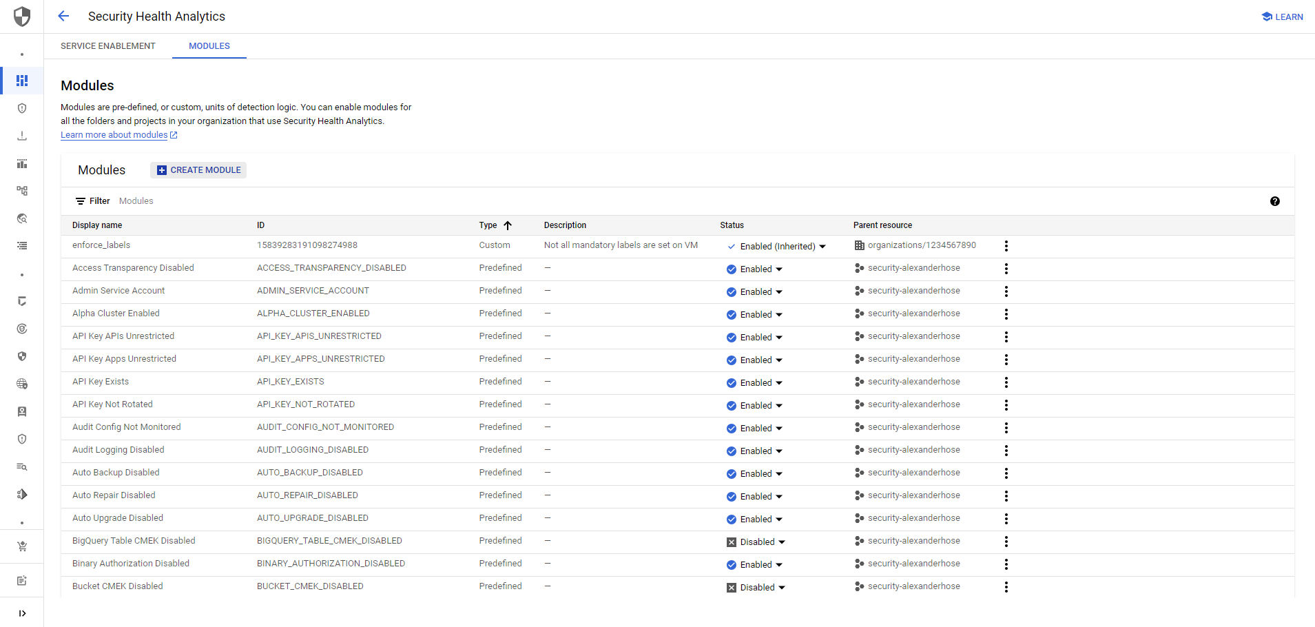 GCP SCC Health Analytics Settings