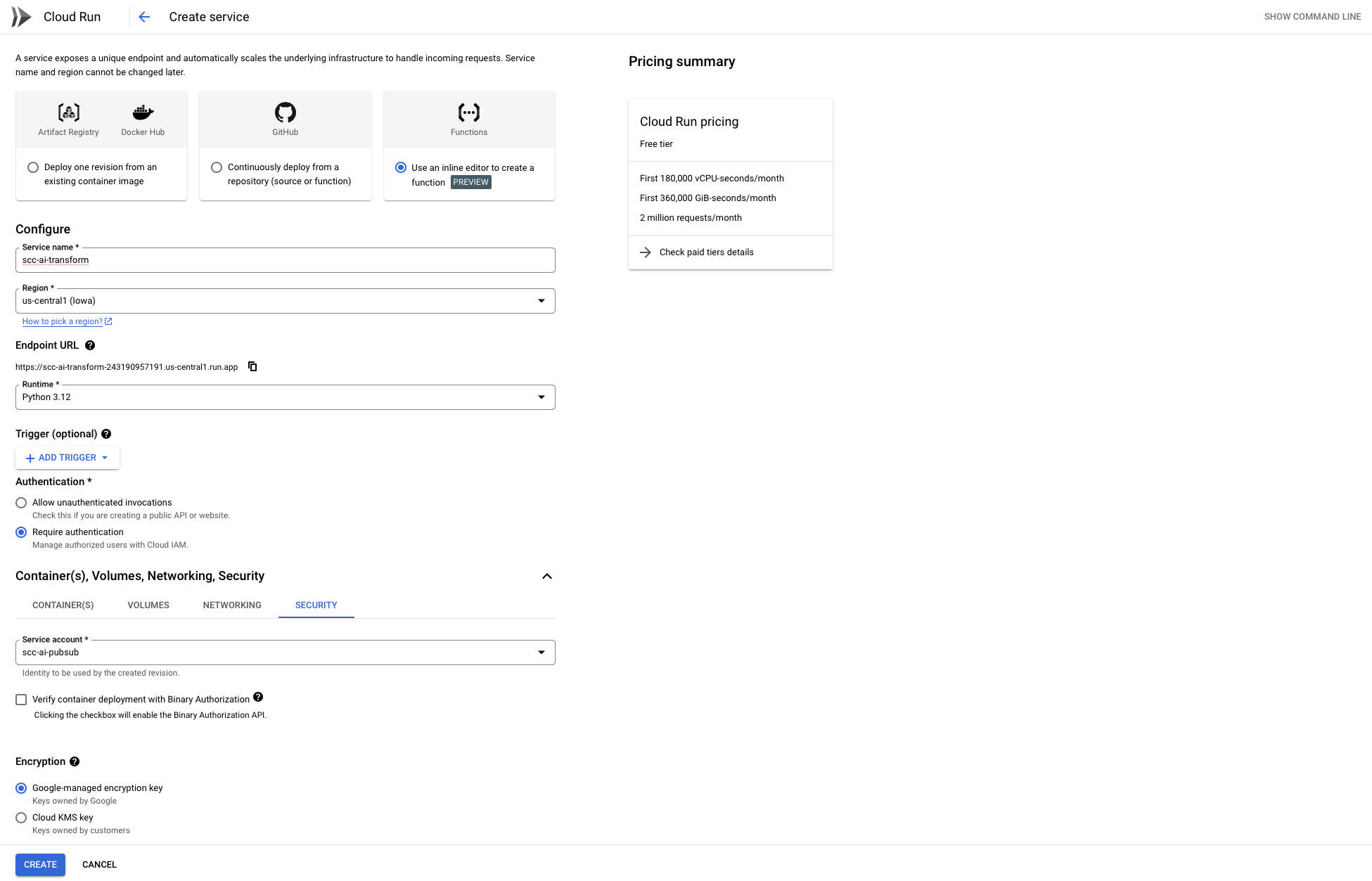 Configure Cloud Run Function