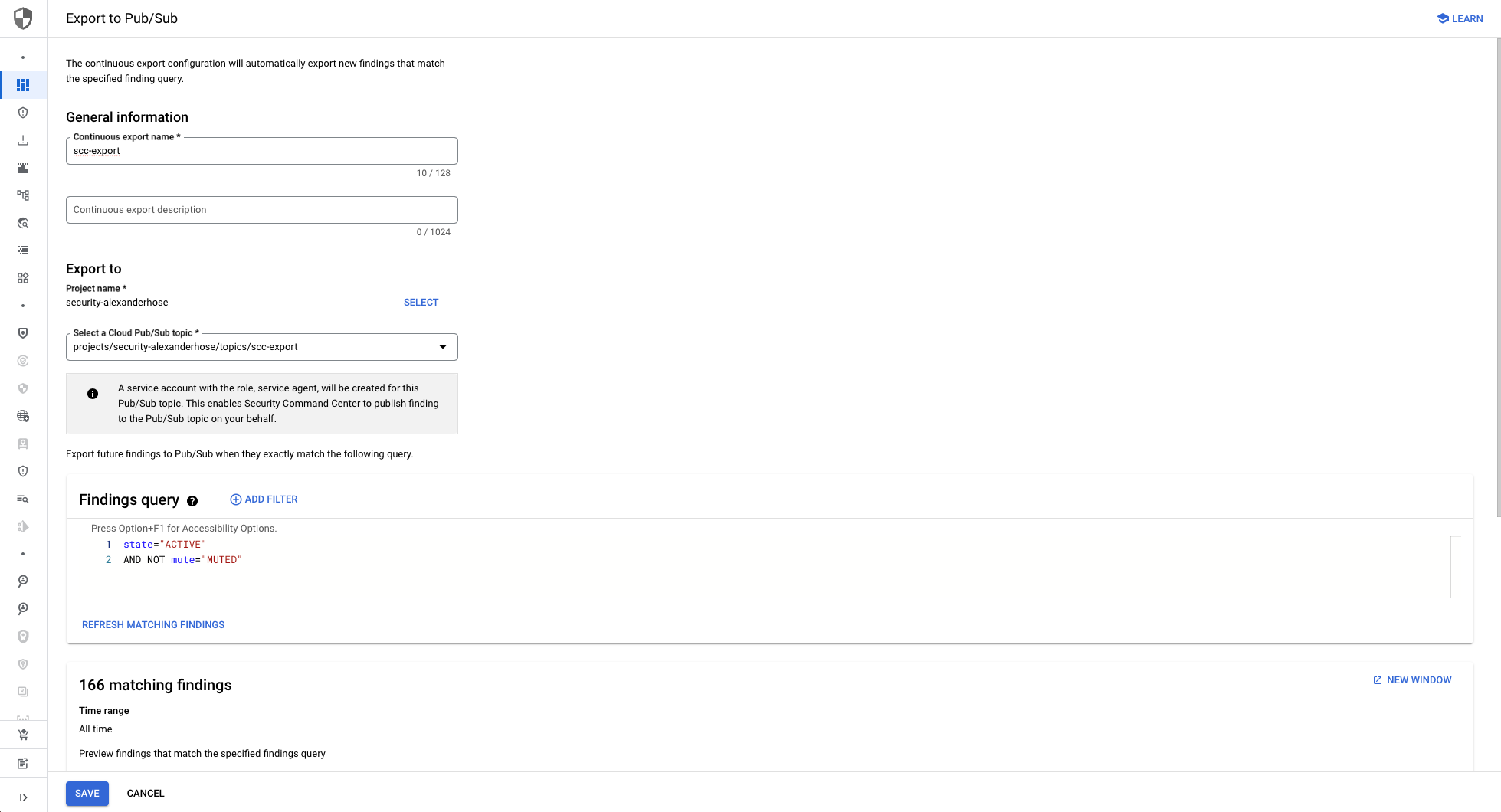 Configure SCC continuous export