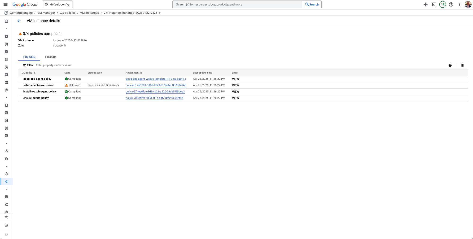 GCP OS Policy Deployment Status