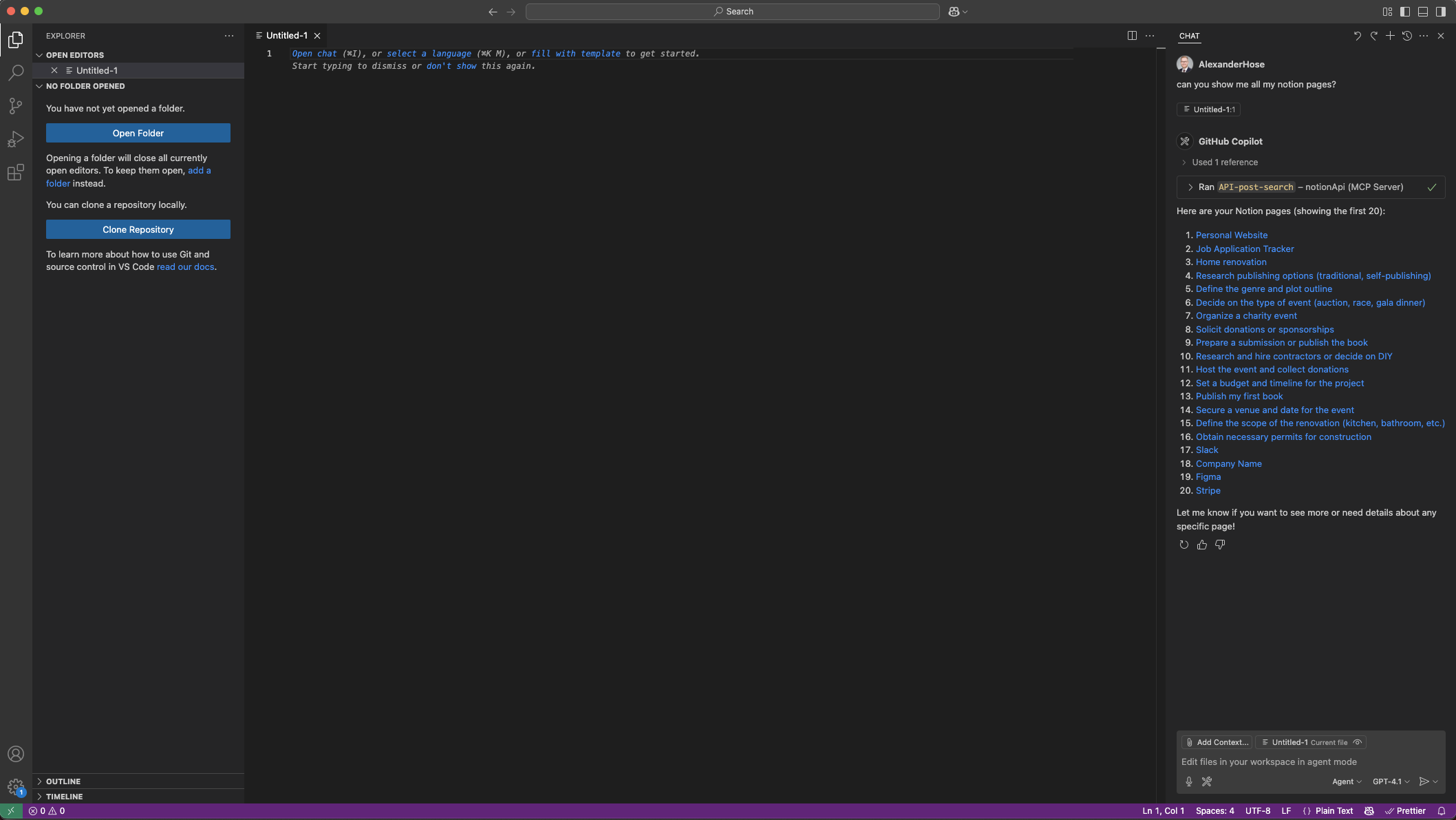 VS Code Notion GPT-4.1 integration