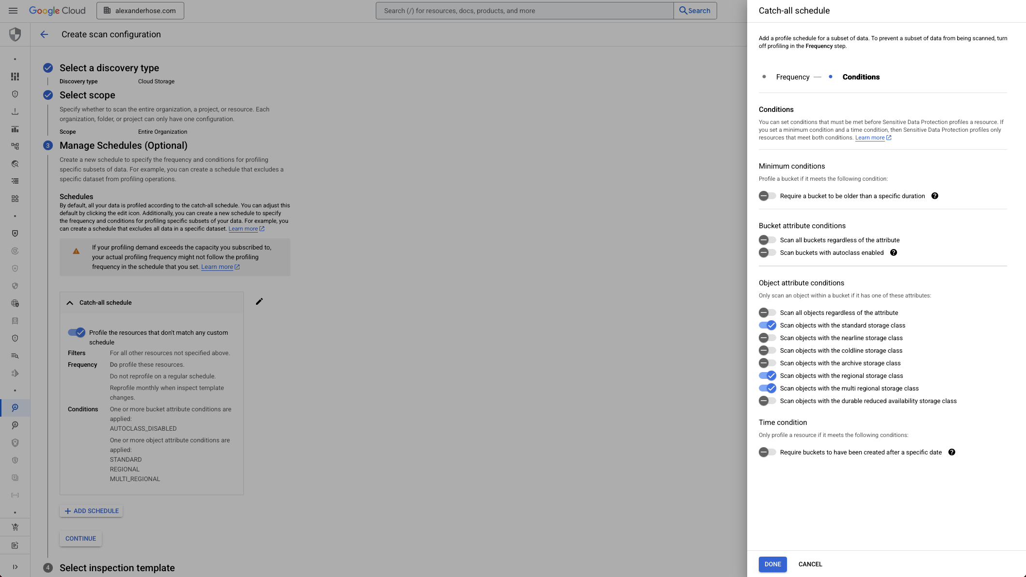 GCP Sensitive Data Protection schedule