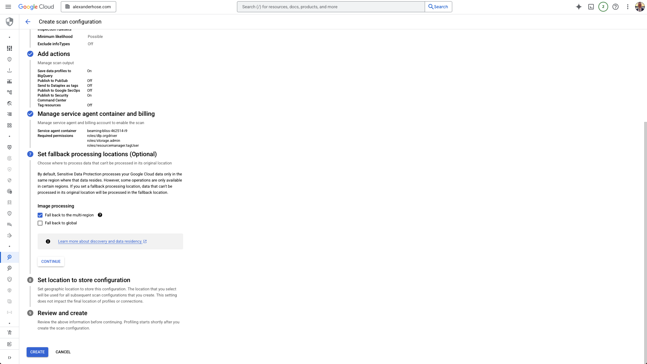 GCP Sensitive Data Protection fallback processing location