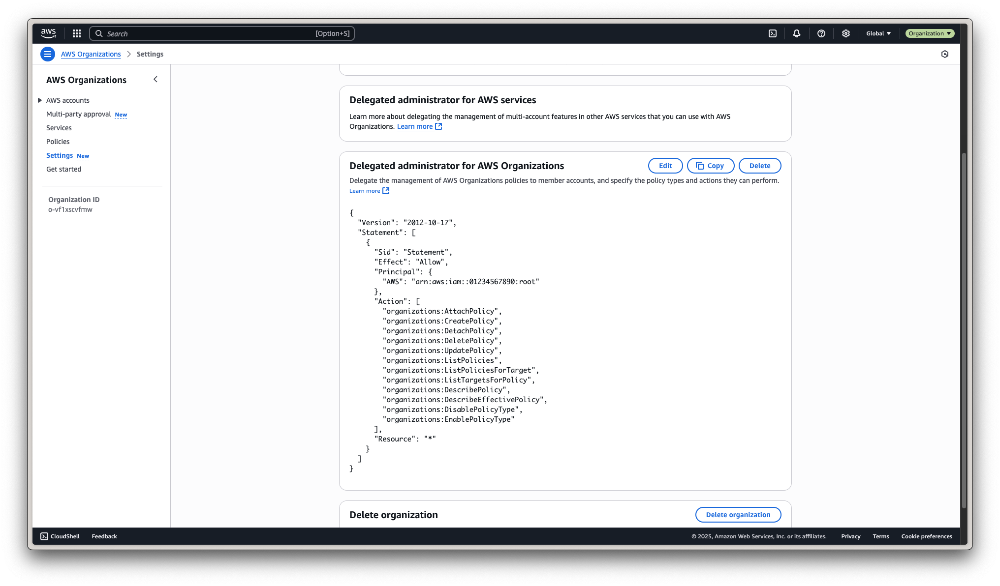 Delegate Admin Rights for AWS Organization