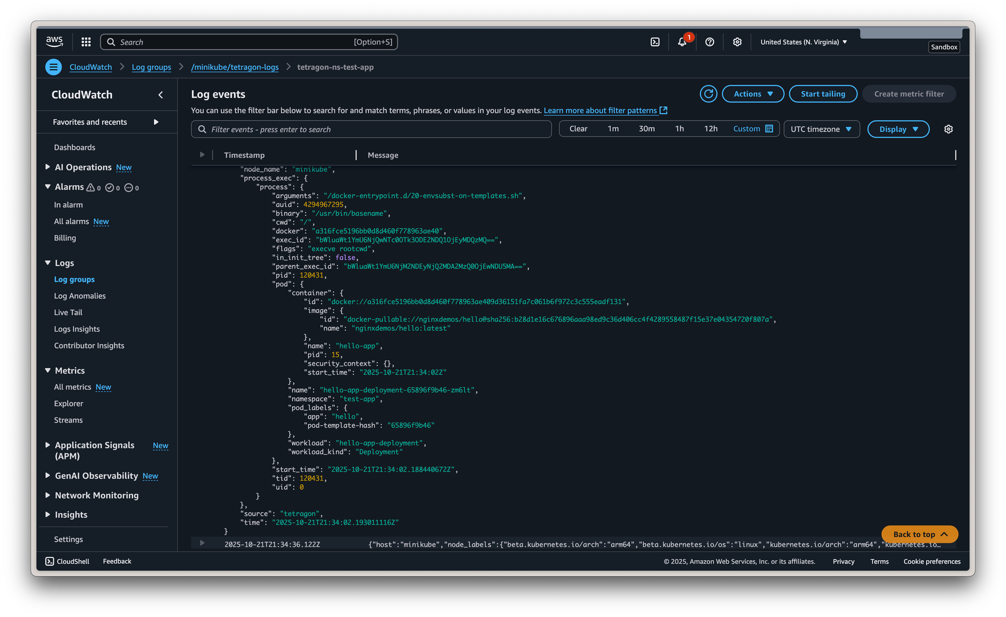 AWS CloudWatch Tetragon Log Group